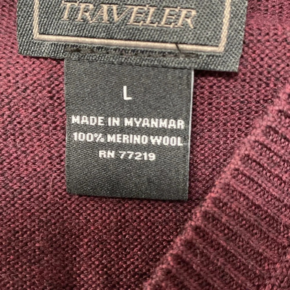Jos A Banks Traveler 100% Merino Wool V Neck Sweater Men's Size Large Maroon - Picture 7 of 7
